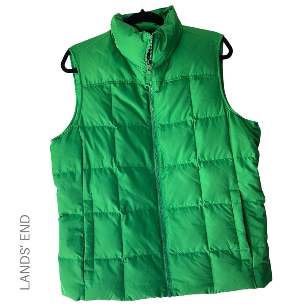 LANDS’ END | WOMEN’S DOWN VEST SPRING GREEN LIKE NEW ZIPPER FRONT POCKETS LARGE